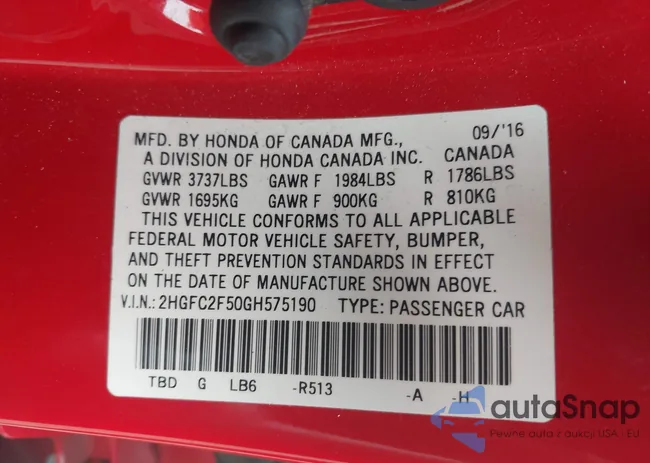 2HGFC2F50GH575190: 43328917