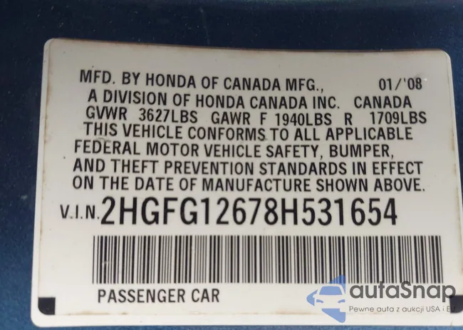 2HGFG12678H531654: 43329009