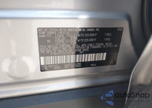 2T3W1RFV3SC332786: 43329040