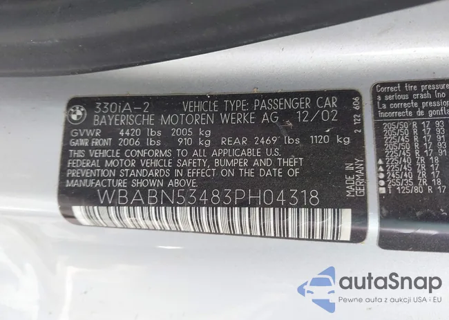 WBABN53483PH04318: 43329077