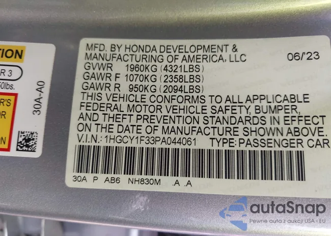 1HGCY1F33PA044061: 43329081