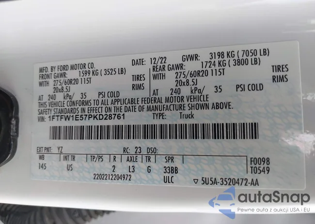 1FTFW1E57PKD28761: 43329105