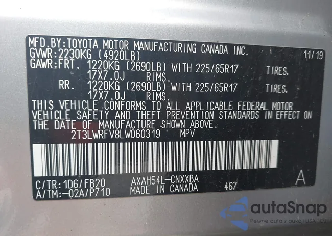 2T3LWRFV8LW060319: 43329124