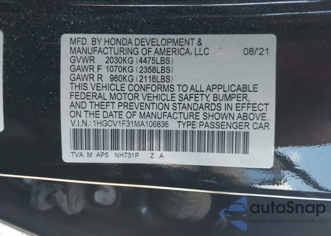 1HGCV1F31MA106836: 43328304