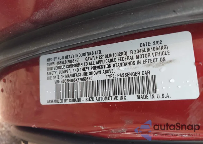 4S3BH665X27650620: 43328532