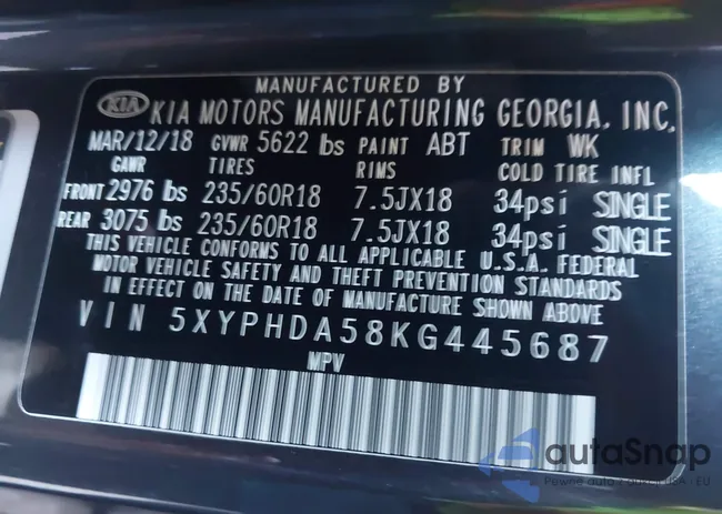 5XYPHDA58KG445687: 43329716