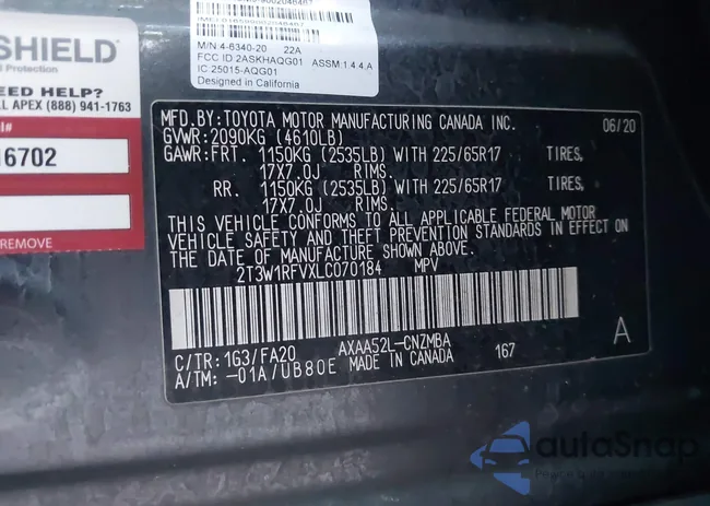 2T3W1RFVXLC070184: 43329988