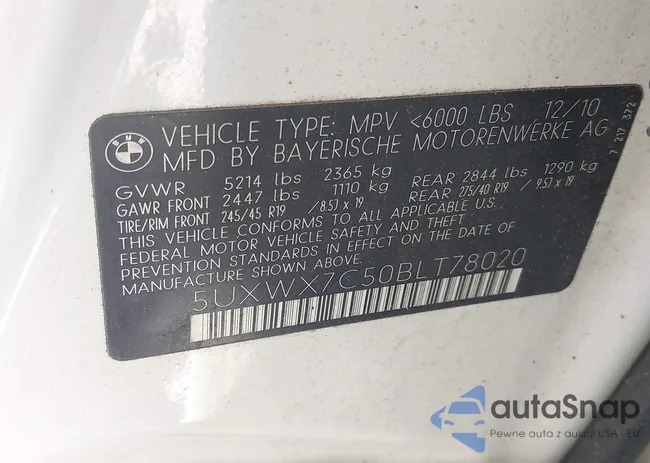 5UXWX7C50BLT78020: 43330015