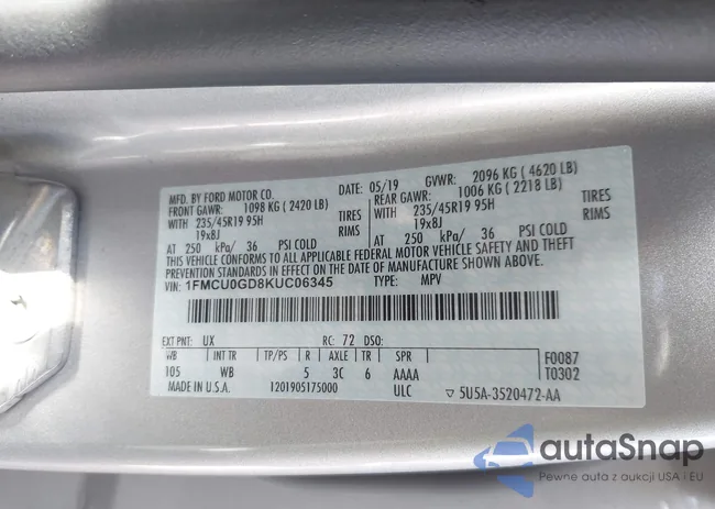 1FMCU0GD8KUC06345: 43330032