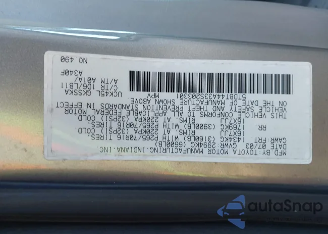 5TDBT44A33S203301: 43330185