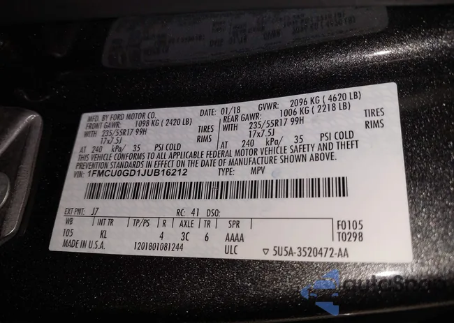 1FMCU0GD1JUB16212: 43330187