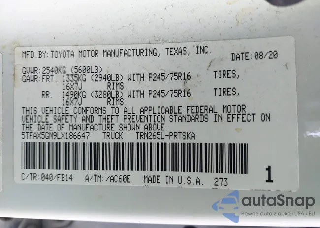 5TFAX5GN9LX186647: 43330213