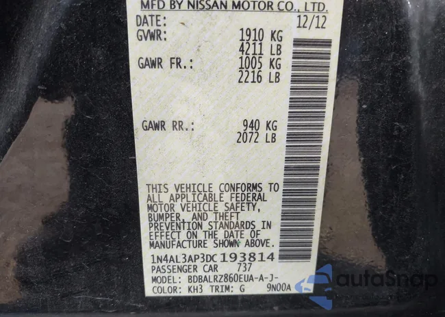 1N4AL3AP3DC193814: 43330223