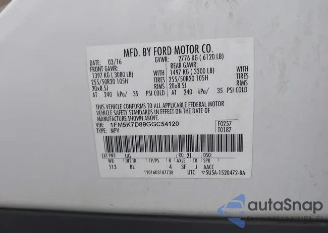 1FM5K7D89GGC54120: 43330244