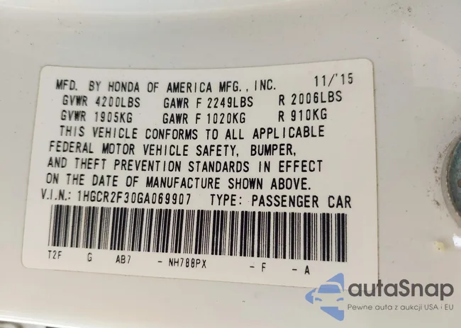 1HGCR2F30GA069907: 43329491