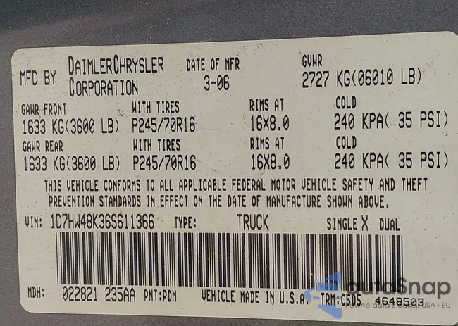 1D7HW48K36S611366: 43329575