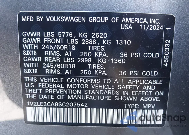 1V2LE2CA8SC207542: 43330701