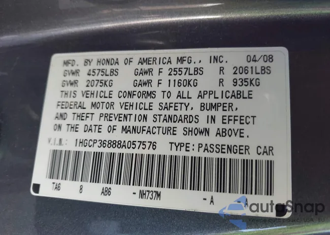 1HGCP36888A057576: 43330753