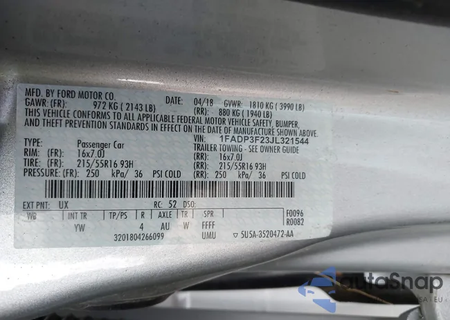 1FADP3F23JL321544: 43330767