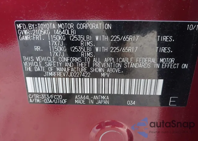 JTMRFREV7JD227422: 43330782