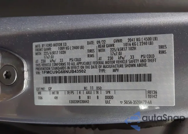 1FMCU9G68NUB43502: 43330792