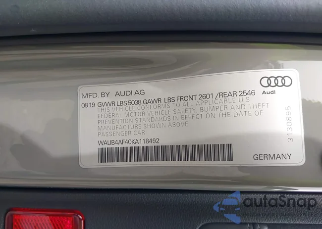 WAUB4AF40KA118492: 43330943