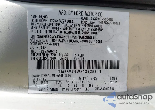 2MEFM74WX4X625811: 43331030