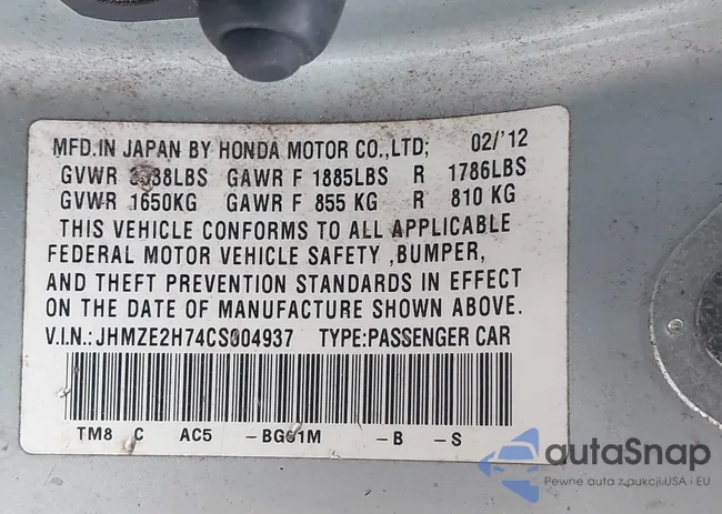 JHMZE2H74CS004937: 43331037