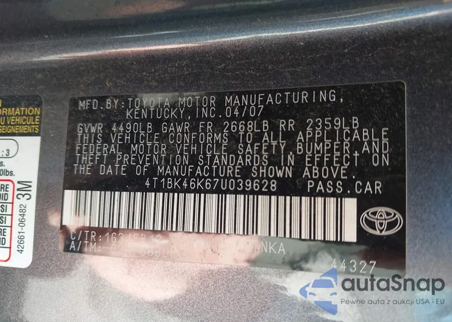 4T1BK46K67U039628: 43331075