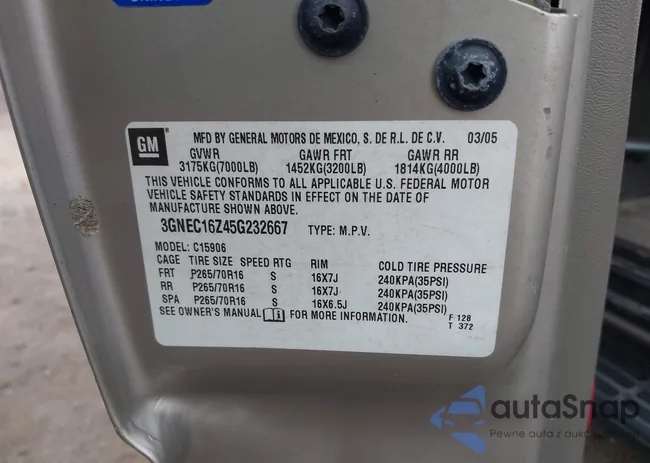 3GNEC16Z45G232667: 43331127