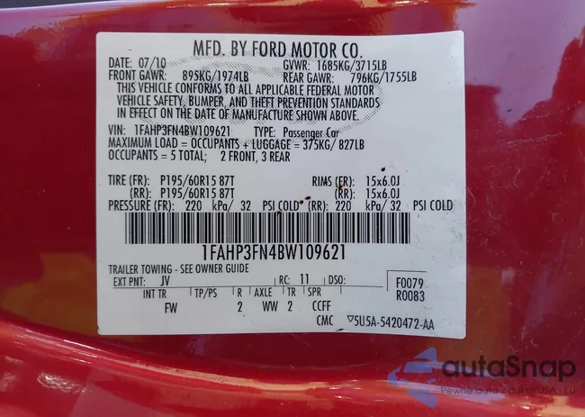 1FAHP3FN4BW109621: 43331219