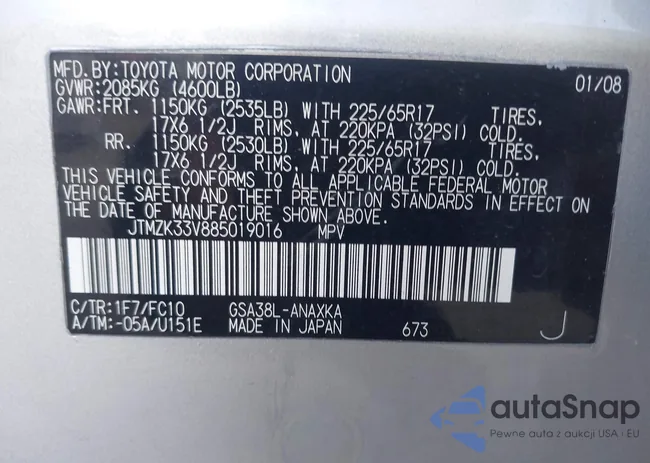 JTMZK33V885019016: 43331231