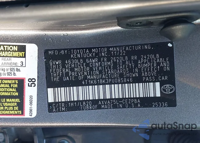 4T1K61BK3PU085846: 43331265