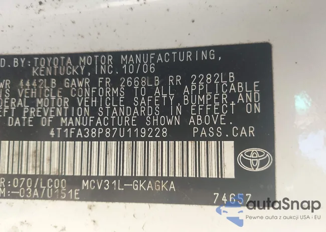 4T1FA38P87U119228: 43330411