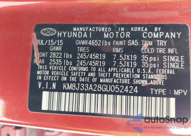 KM8J33A28GU052424: 43330505