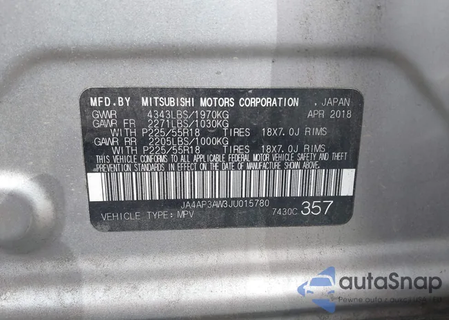 JA4AP3AW3JU015780: 43330543