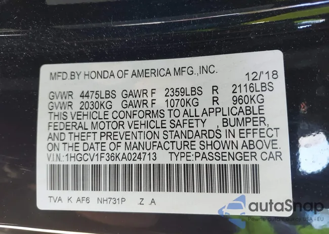 1HGCV1F36KA024713: 43330654