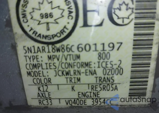 5N1AR18W86C601197: 43330656