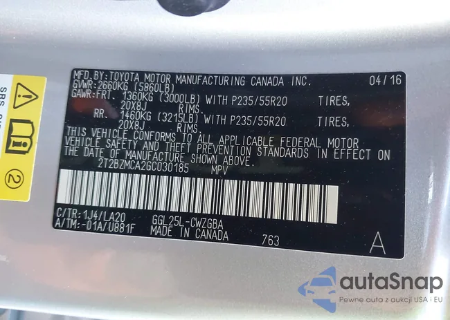 2T2BZMCA2GC030185: 43331712