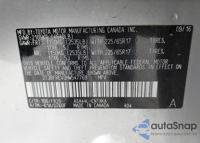 2T3BFREV3HW547769: 43332014