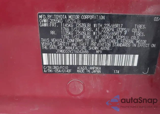 JTMBD33V276043686: 43331532