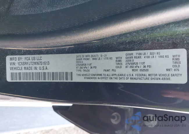 1C6SRFJT2MN751613: 43331535