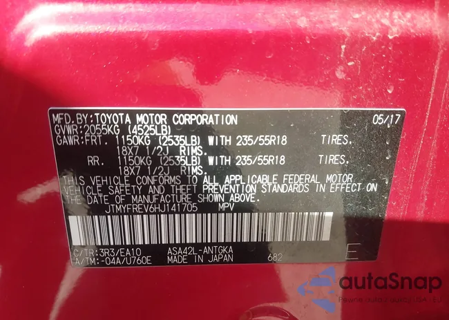 JTMYFREV6HJ141705: 43331649