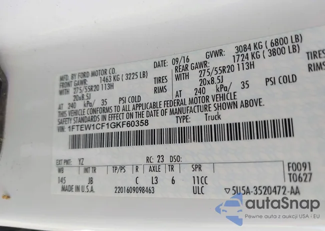 1FTEW1CF1GKF60358: 43332921