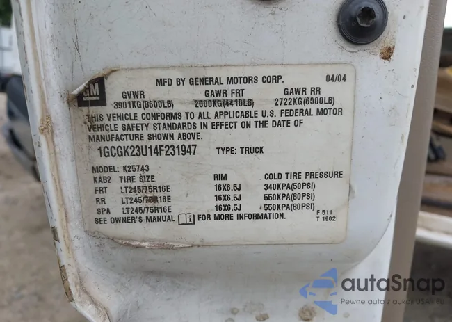 1GCGK23U14F231947: 43333020