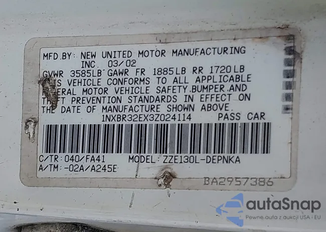 1NXBR32EX3Z024114: 43333057