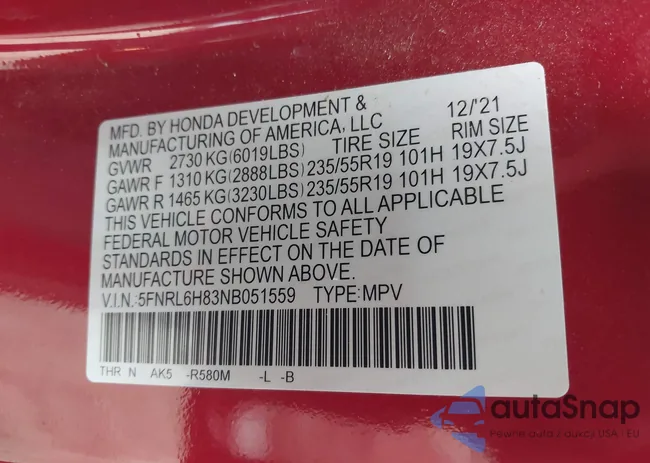 5FNRL6H83NB051559: 43333153