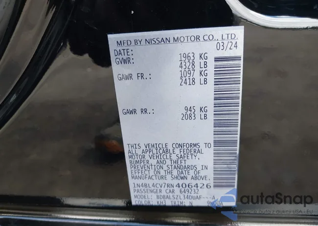 1N4BL4CV7RN406426: 43332500