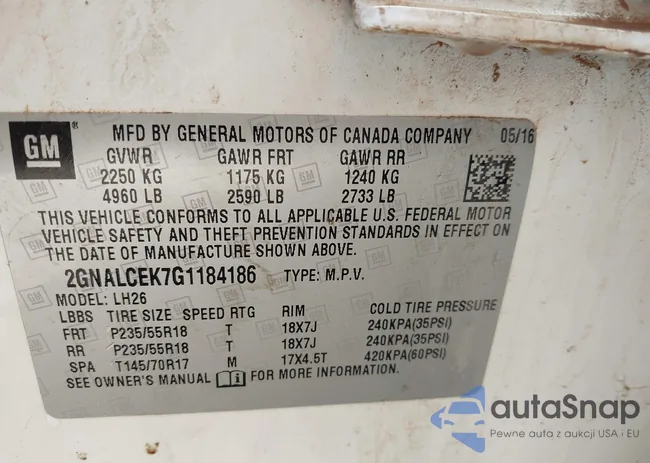 2GNALCEK7G1184186: 43332532