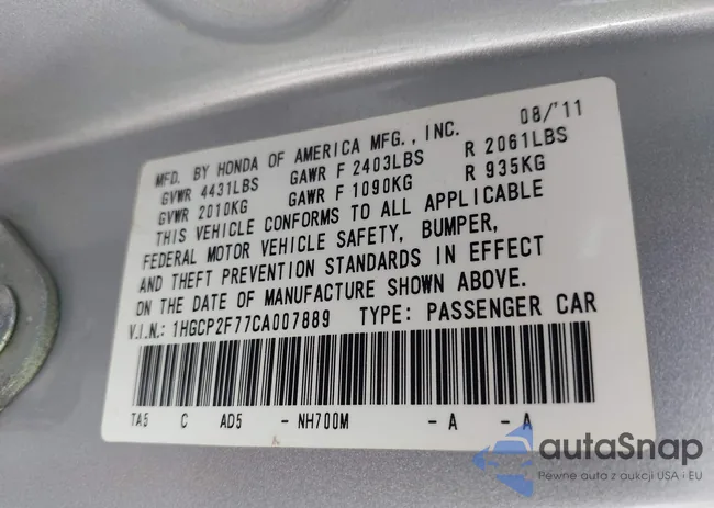 1HGCP2F77CA007889: 43332543